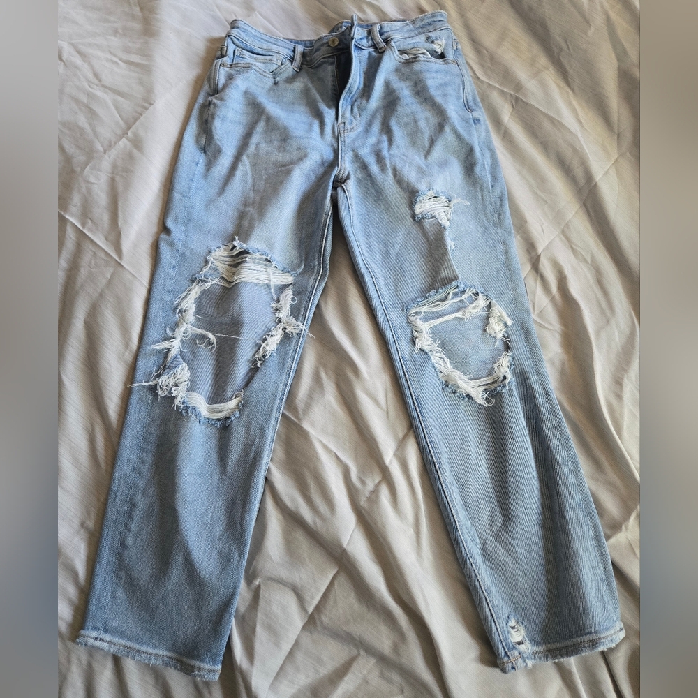 American Eagle Outfitters Ripped Light Blue Mom Jeans